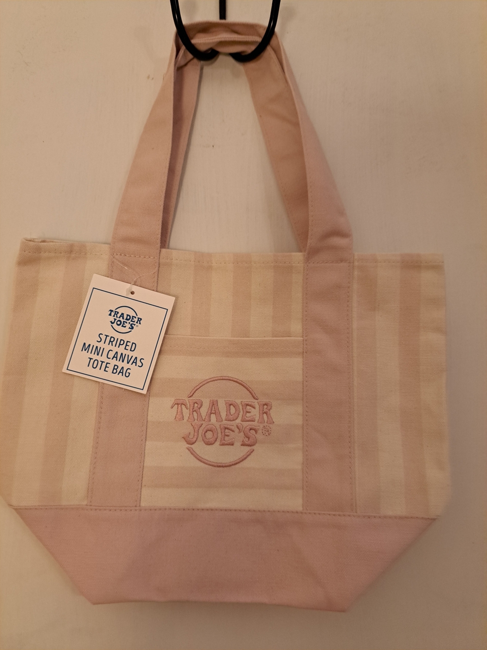 TRADER JOE's, released June 17th, 2026 Pink /cream Striped Mini Canvas Tote Bag